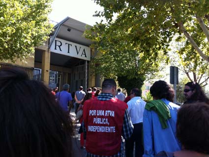 Protesta de los trabajadores de Canal Sur hoy