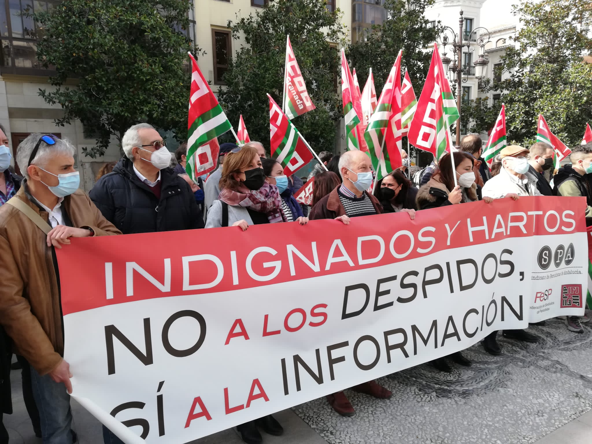 Sindicatos y asociaciones profesionales se concentran en protesta por los despidos en el Diario Ideal de Granada